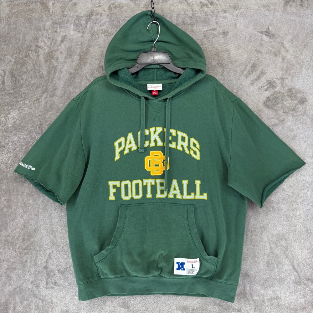 Mitchell & Ness Green Bay Packers Hoodie Mens Large Green Short Sleeve NFL 24595